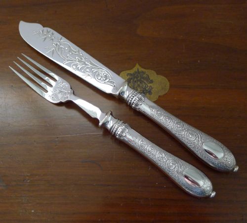 fig 1. Set Twelve Silver Plated Fish Knives & Forks c.1900