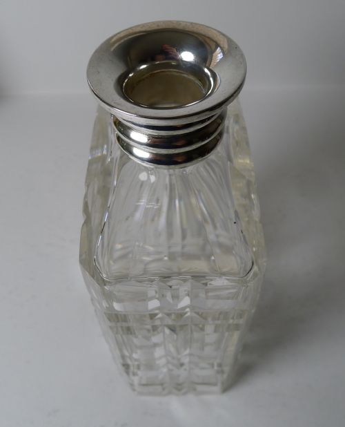 STRIKING ENGLISH CUT CRYSTAL AND STERLING SILVER ART DECO DECANTER 1935 - ADDITIONAL PHOTO 4