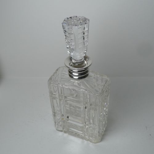 STRIKING ENGLISH CUT CRYSTAL AND STERLING SILVER ART DECO DECANTER 1935 - ADDITIONAL PHOTO 8