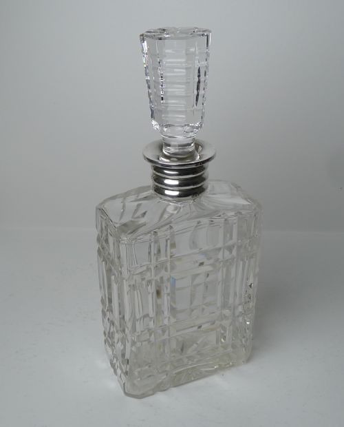 STRIKING ENGLISH CUT CRYSTAL AND STERLING SILVER ART DECO DECANTER 1935 - ADDITIONAL PHOTO 9