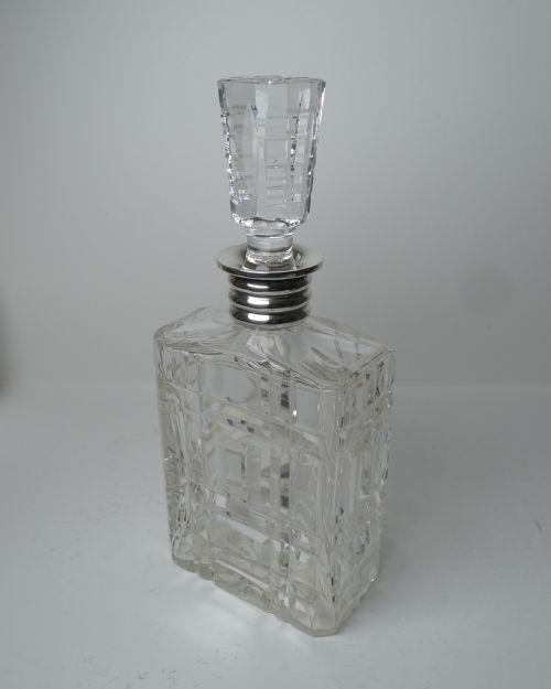STRIKING ENGLISH CUT CRYSTAL AND STERLING SILVER ART DECO DECANTER 1935 - ADDITIONAL PHOTO 11
