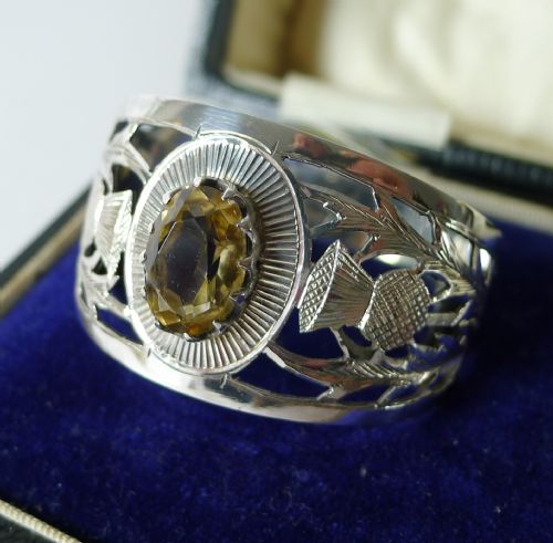 FINE PAIR SILVER CAIRNGORM STONE NAPKIN RINGS 1927 - ADDITIONAL PHOTO 7