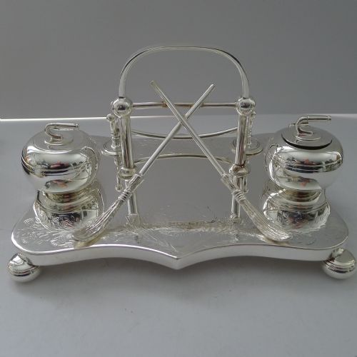 Magnificent Scottish Silver Plated Curling Inkstand C.1900