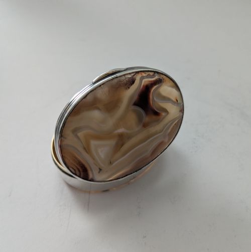 ANTIQUE ENGLISH STERLING SILVER AGATE SNUFF BOX BY HILLIARD THOMASON 1902 - ADDITIONAL PHOTO 5