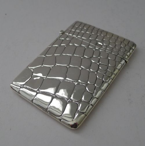 ANTIQUE ENGLISH SILVER CARD CASE CROCODILE SKIN DESIGN 1902 - ADDITIONAL PHOTO 1