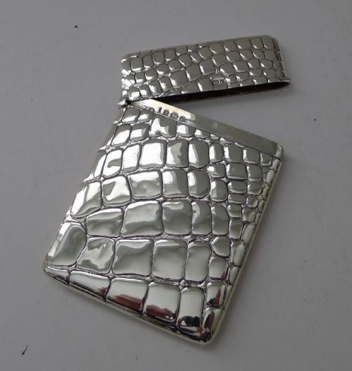 ANTIQUE ENGLISH SILVER CARD CASE CROCODILE SKIN DESIGN 1902 - ADDITIONAL PHOTO 3