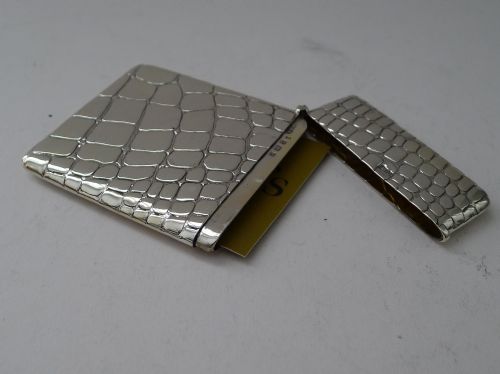ANTIQUE ENGLISH SILVER CARD CASE CROCODILE SKIN DESIGN 1902 - ADDITIONAL PHOTO 7