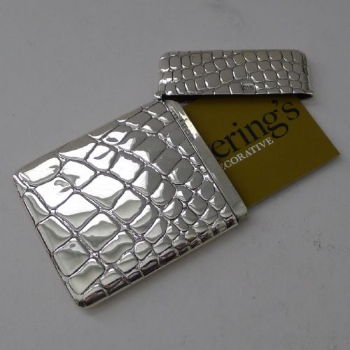 ANTIQUE ENGLISH SILVER CARD CASE CROCODILE SKIN DESIGN 1902 - ADDITIONAL PHOTO 8