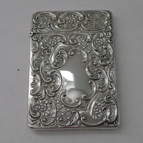 ANTIQUE ENGLISH STERLING SILVER CARD CASE VICTORIAN 1899