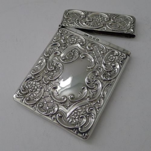 ANTIQUE ENGLISH STERLING SILVER CARD CASE VICTORIAN 1899 - ADDITIONAL PHOTO 4