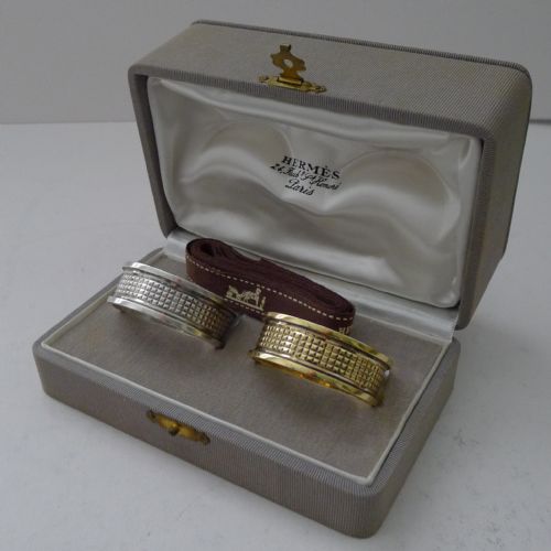 Hermes, Paris - Pair Sterling Silver / Silver Gilt Napkin Rings