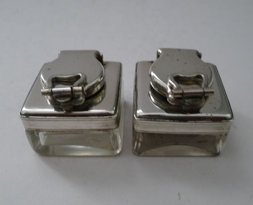 PAIR EARLY VICTORIAN GLASS AND SILVER PLATE TRAVEL INKWELLS C1840 - ADDITIONAL PHOTO 1