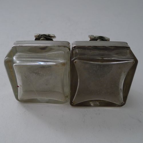PAIR EARLY VICTORIAN GLASS AND SILVER PLATE TRAVEL INKWELLS C1840 - ADDITIONAL PHOTO 2
