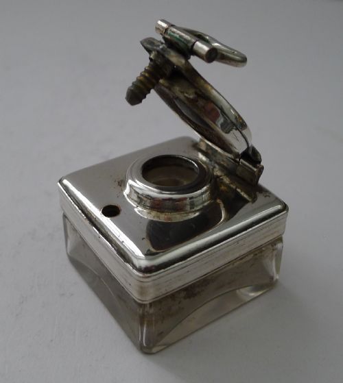 PAIR EARLY VICTORIAN GLASS AND SILVER PLATE TRAVEL INKWELLS C1840 - ADDITIONAL PHOTO 4