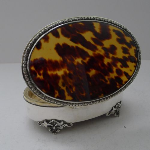 LARGE ANTIQUE ENGLISH STERLING SILVER TORTOISESHELL FITTED JEWELLERY BOX - ADDITIONAL PHOTO 1