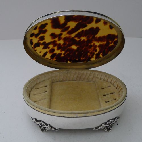 LARGE ANTIQUE ENGLISH STERLING SILVER TORTOISESHELL FITTED JEWELLERY BOX - ADDITIONAL PHOTO 4