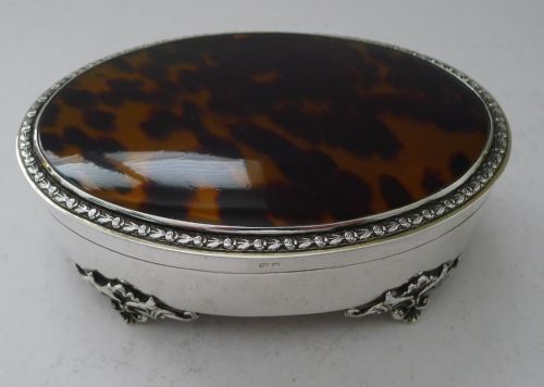 LARGE ANTIQUE ENGLISH STERLING SILVER TORTOISESHELL FITTED JEWELLERY BOX - ADDITIONAL PHOTO 5