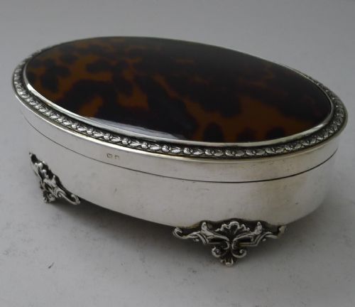 LARGE ANTIQUE ENGLISH STERLING SILVER TORTOISESHELL FITTED JEWELLERY BOX - ADDITIONAL PHOTO 6