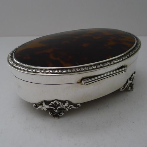 LARGE ANTIQUE ENGLISH STERLING SILVER TORTOISESHELL FITTED JEWELLERY BOX - ADDITIONAL PHOTO 8