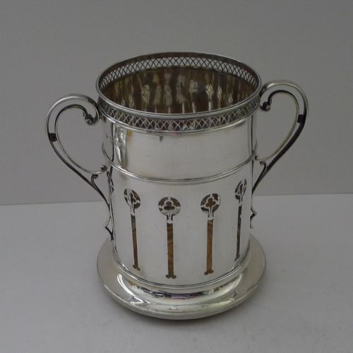 Rare Antique Solid Sterling Silver Coaster / Bottle Holder - Edwardian
