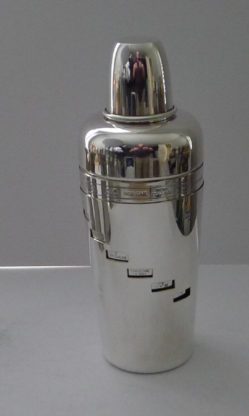 Italian Silver Plated "Dial-a-drink" Recipe Cocktail Shaker C.1940