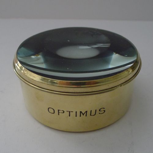 Large English Antique Brass Desk Magnifying Glass / Paperweight - Optimus Lens