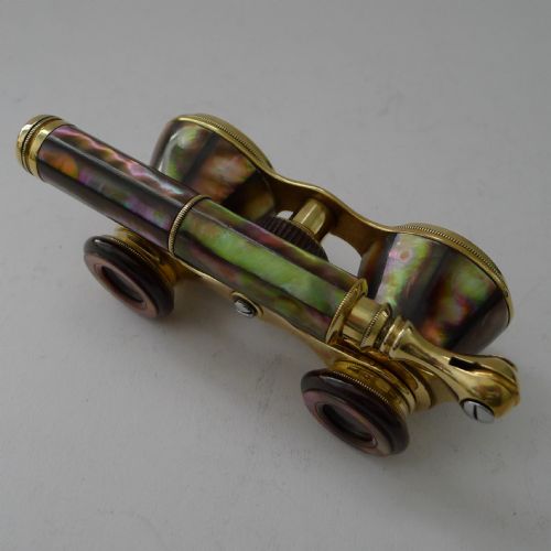 Rare French Abalone Shell Opera Glasses with Lorgnette Handle C.1900