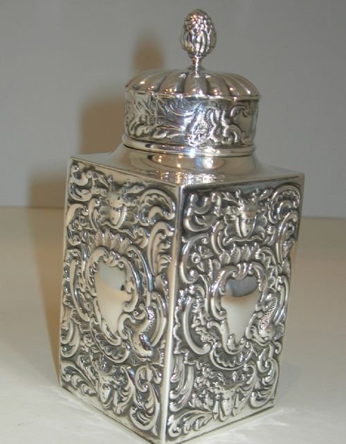 fig 1. Antique English Sterling Silver Tea Caddy - William Comyns - 1893