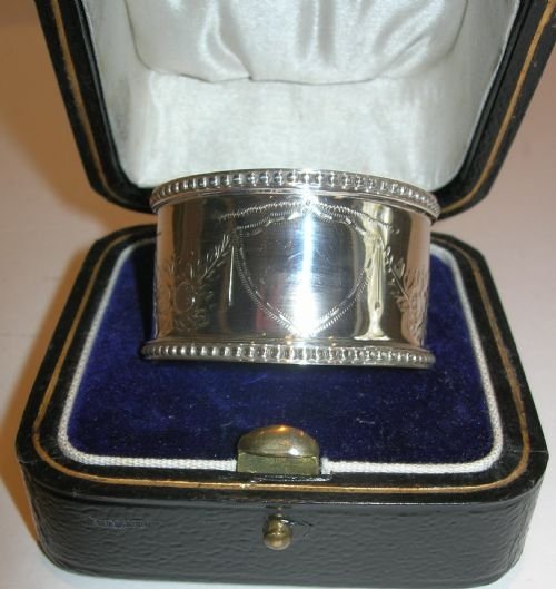fig 1. Handsome English Sterling Silver Napkin Ring - Original Presentation Box