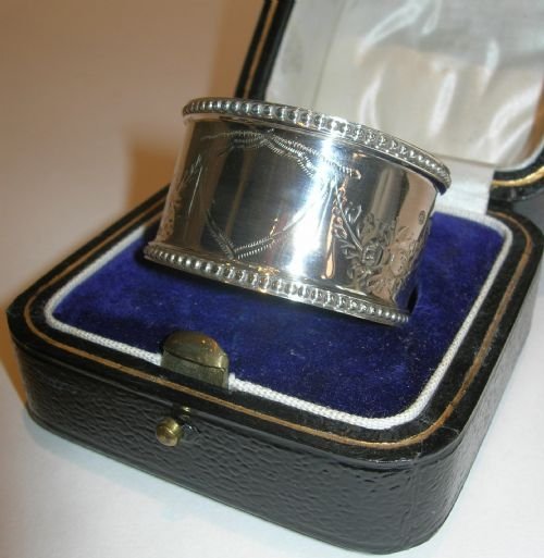 Handsome English Sterling Silver Napkin Ring - Original Presentation Box