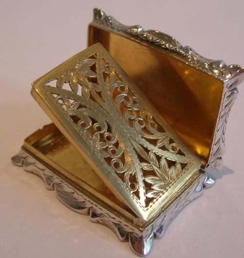 Antique English Sterling Silver Vinaigrette - Rare Maker - 1842