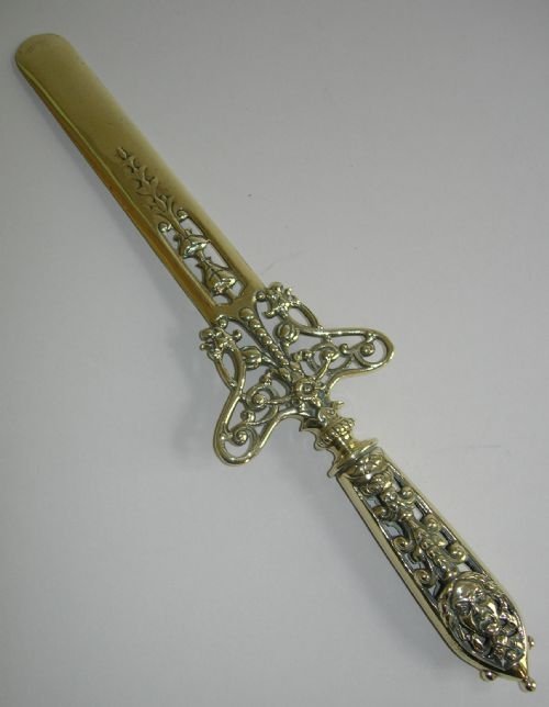 Grand Reticulated Antique Brass Page Turner / Paper Knife - 14"