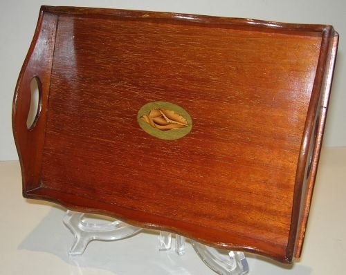 Exquisite Small Antique English Edwardian Shell Inlaid Mahogany Tray