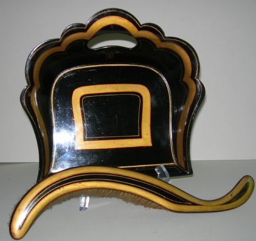 Unusual and Stylish Antique English Papier Mache Crumb Tray and Brush