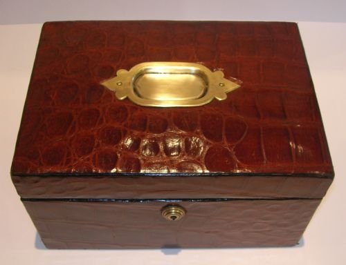 Exceptional Grand Antique Crocodile Clad Jewelry Box C.1890