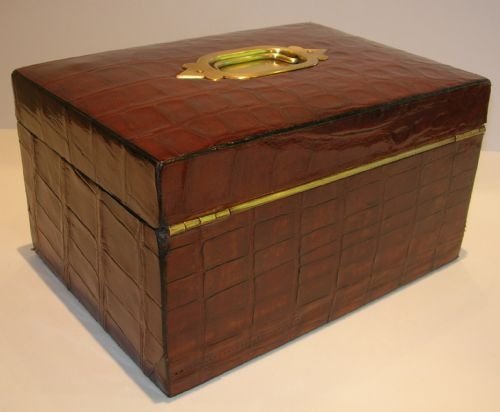 fig 1. Exceptional Grand Antique Crocodile Clad Jewelry Box c.1890