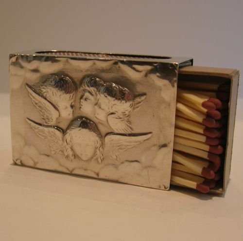 Large Victorian Sterling Silver Matchbox Cover - Reynold's Angels