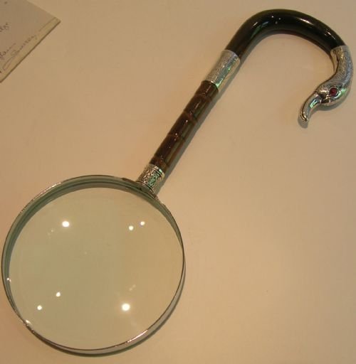 Grand Antique Silver Swan Cane Handled Magnifying Glass