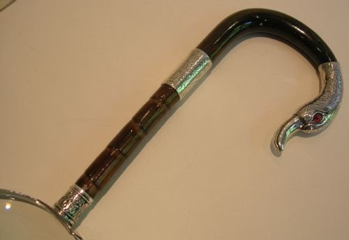 fig 1. Grand Antique Silver Swan Cane Handled Magnifying Glass