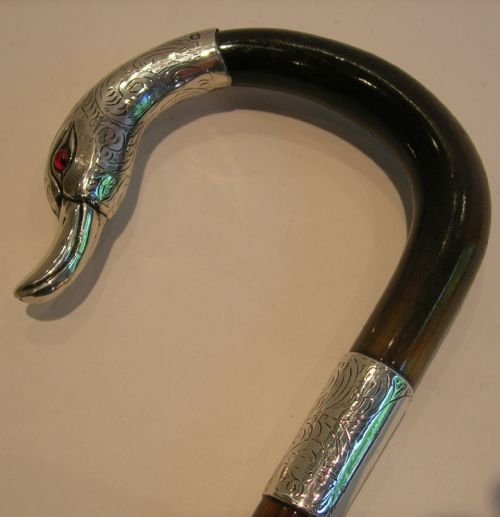 fig 2. Grand Antique Silver Swan Cane Handled Magnifying Glass