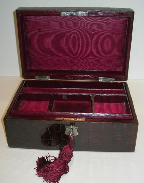 Antique Crocodile / Alligator Skin Wrapped Jewelry Box