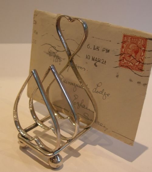 Antique Silver Plated Heart Shaped Toast Rack / Letter Holder
