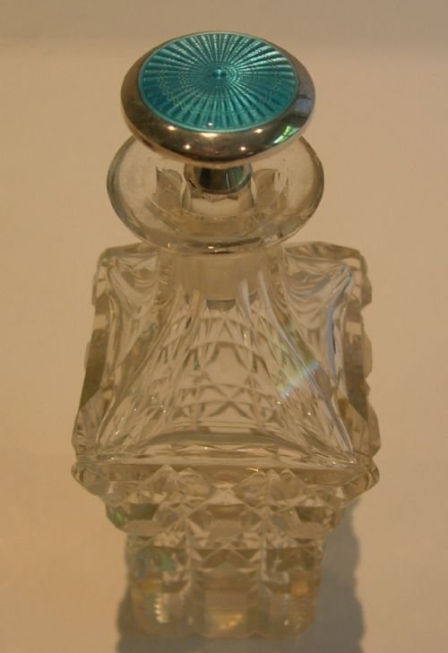 English Guilloche Enamel and Sterling Silver Topped Perfume Bottle - Mappin and Webb