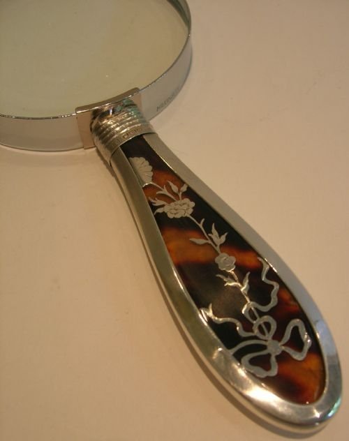 Sterling Silver and Antique Tortoise Shell Handled Magnifying Glass