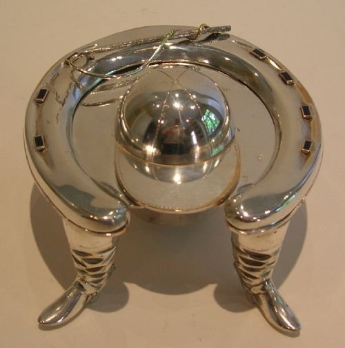 Rare Antique English Silver Plated Equestrian / Jockey's Inkwell