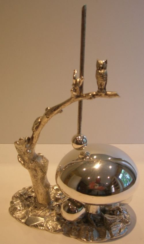 Victorian English Aesthetic Silver Plated Table Bell / Gong - Figural - Owl