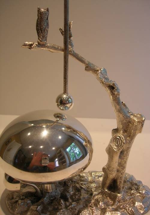 fig 1. Victorian English Aesthetic Silver Plated Table Bell / Gong - Figural - Owl