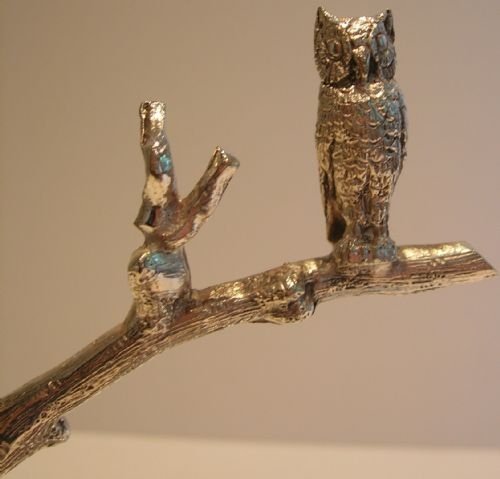 fig 2. Victorian English Aesthetic Silver Plated Table Bell / Gong - Figural - Owl