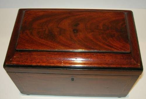 fig 1. Magnificent Georgian English Inlaid Mahogany Triple Compartment Tea Caddy