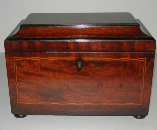 Magnificent Georgian English Inlaid Mahogany Triple Compartment Tea Caddy